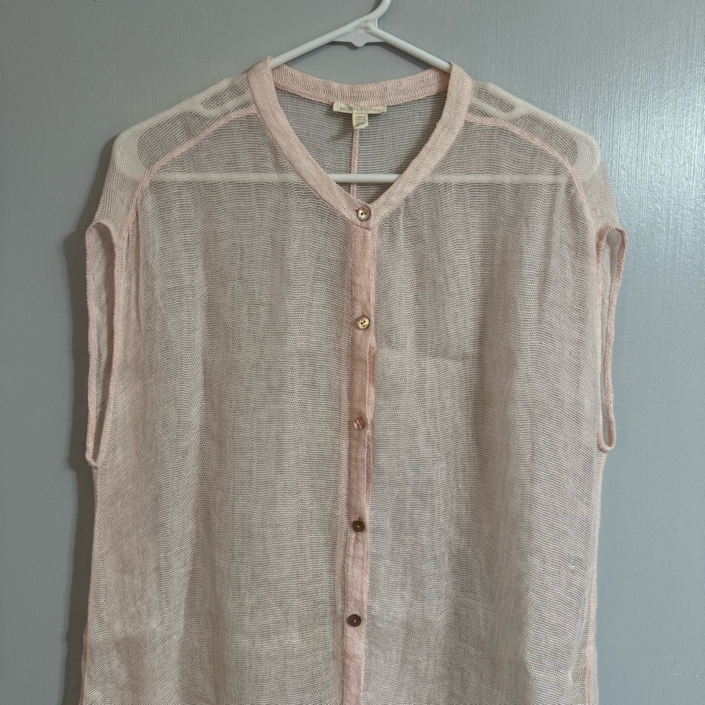 Eileen Fisher Light Pink Linen Blend Sheer Swimsuit Coverup Top Size Medium - Picture 7 of 9